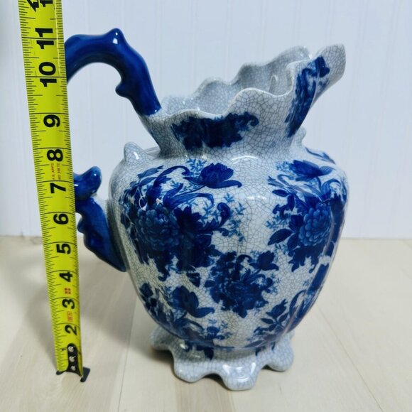 Bombay Company Vintage Blue & White Floral Crackle Pitcher Ceramic Pottery Home - Picture 12 of 16